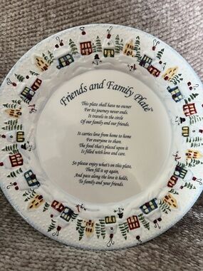 Friends and Family Plate Poem Large Ceramic Platter Winter/Holiday 12.5x12.5